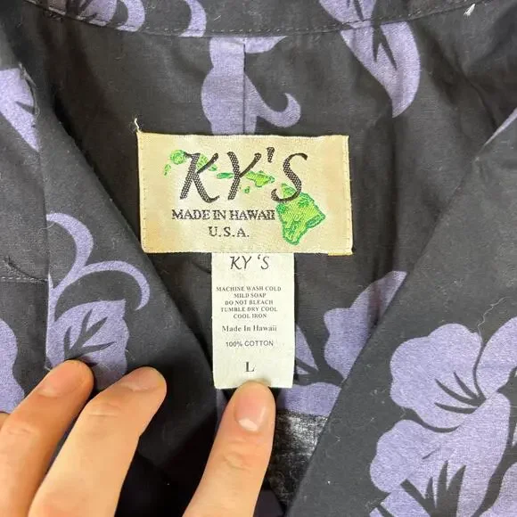 KY'S Hawaiian Shirt Mens L Tropical Button Up Floral Beer Beach USA Made B35 - Picture 3 of 5